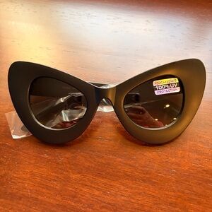 Retro Matte Black Mod Super Trendy Women's Fashion Cat Eye Sunglasses 100% UV